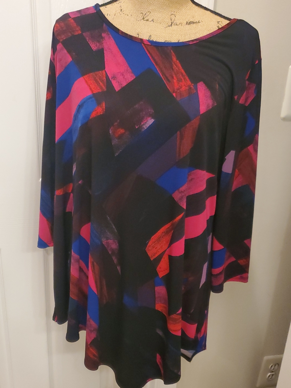 Source Unknown Black Swing Skirt with Pink, Blue & Red Abstract Blocks